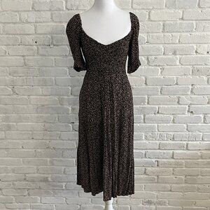 Abercrombie & Fitch Black Pattern Midi Puff Sleeve Dress